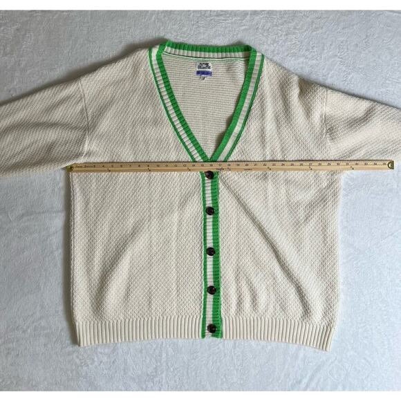 Future Collective Women’s Wool Blend Cardigan Size 4X Cream Green Varsity Preppy - Picture 6 of 8